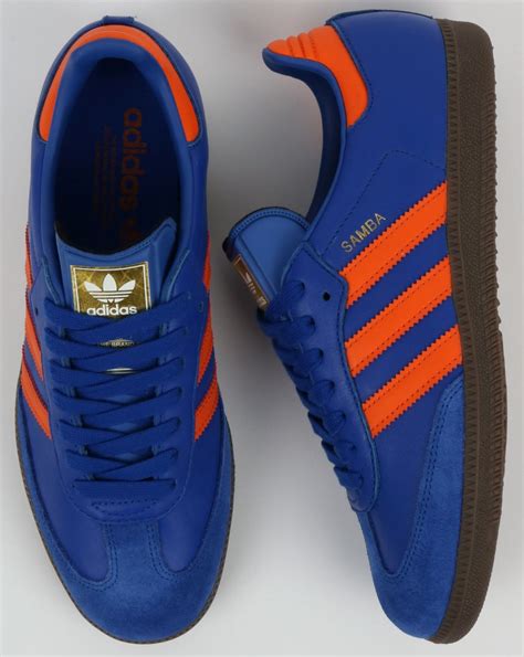 blue and orange adidas shoes.